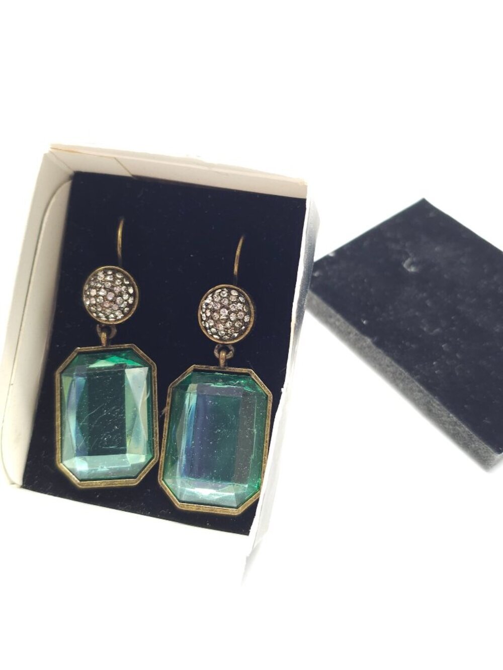 Kenneth Jay Lane for Avon Jeweltone Aqua Crystal Statement Earrings With Box